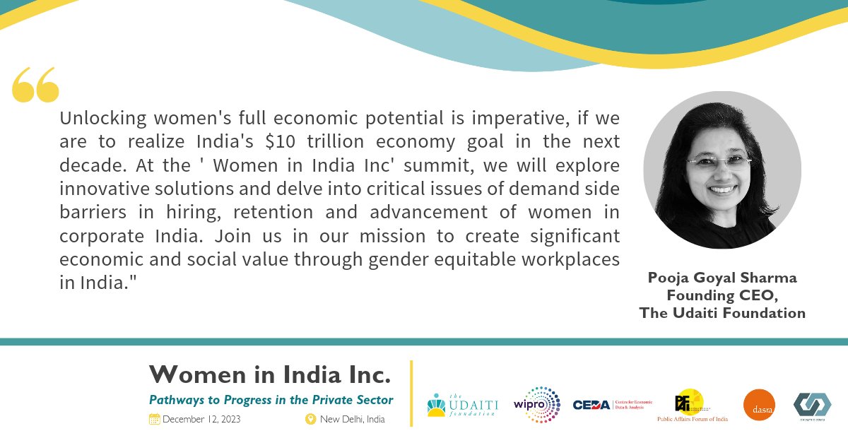 We are excited to host you at the 'Women in India Inc.: Pathways to Progress for the Private Sector' Summit, scheduled for December 12th, 2023. We hope that this summit will serve as a springboard for our collective endeavor to foster more #genderinclusive workplaces in India.