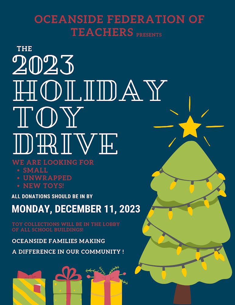 The annual OFT Toy Drive has begun!  We are accepting donations until Monday, December 11th.