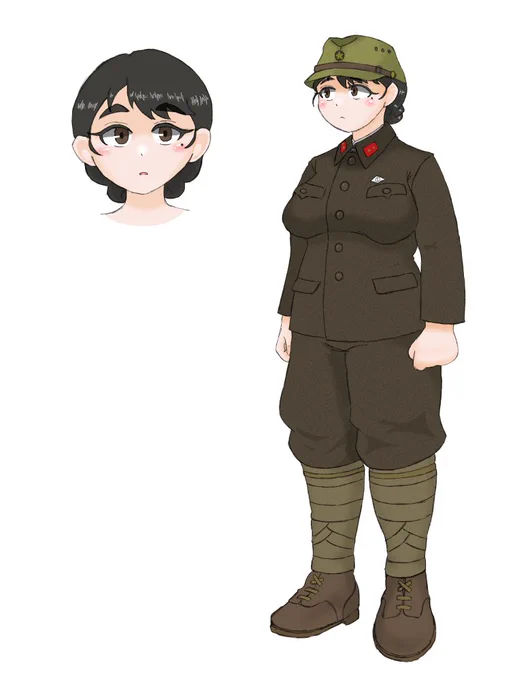 そういや前に描いた日本兵(女)。日本の女子通信隊はこういうパーマっぽい髪にしている人が多かったそうで。 