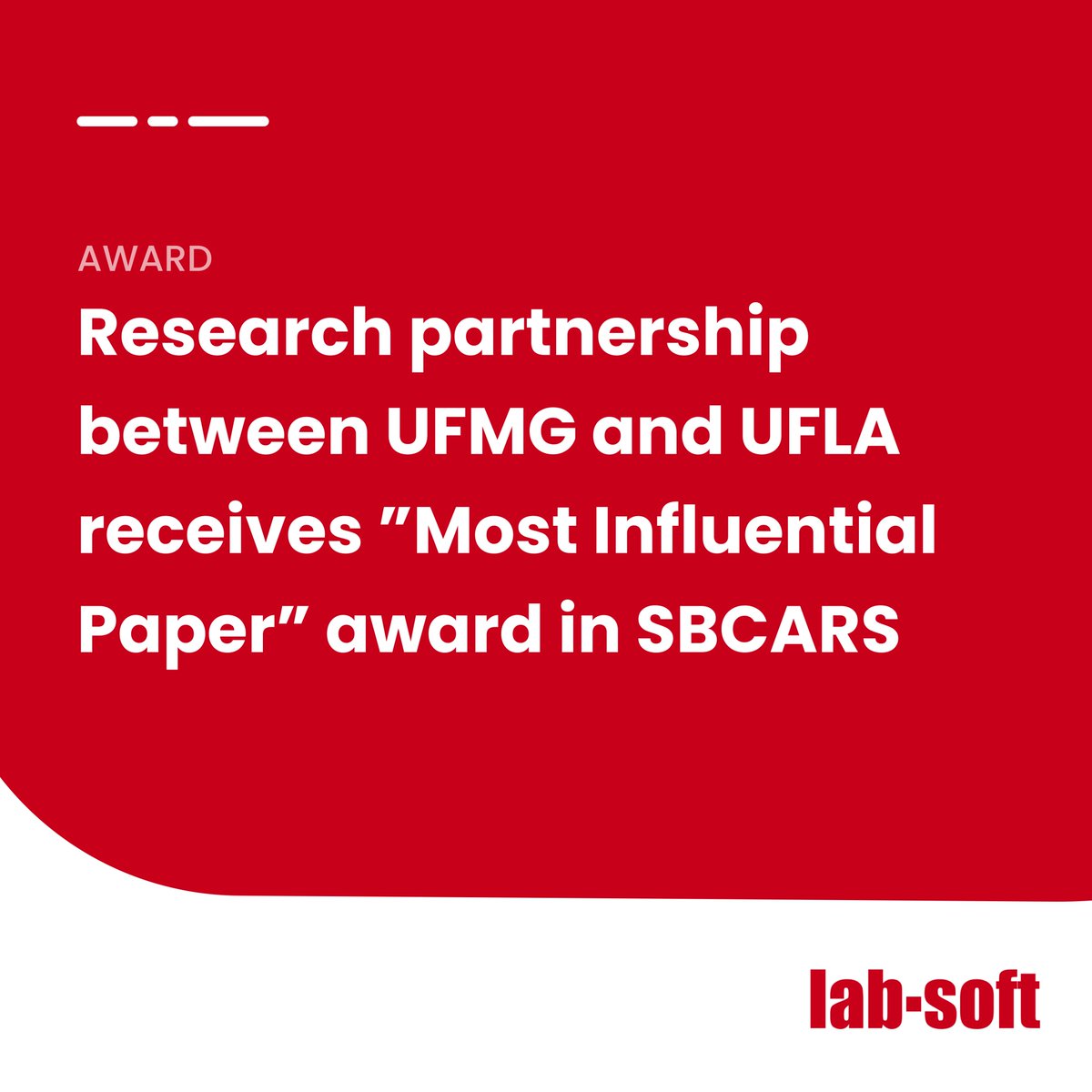 A research project developed through a collaboration between UFMG and UFLA has been awarded the "Most Influential Article" Prize of the last decade in SBCARS '23.

See full article: ciencia.ufla.br/reportagens/te…