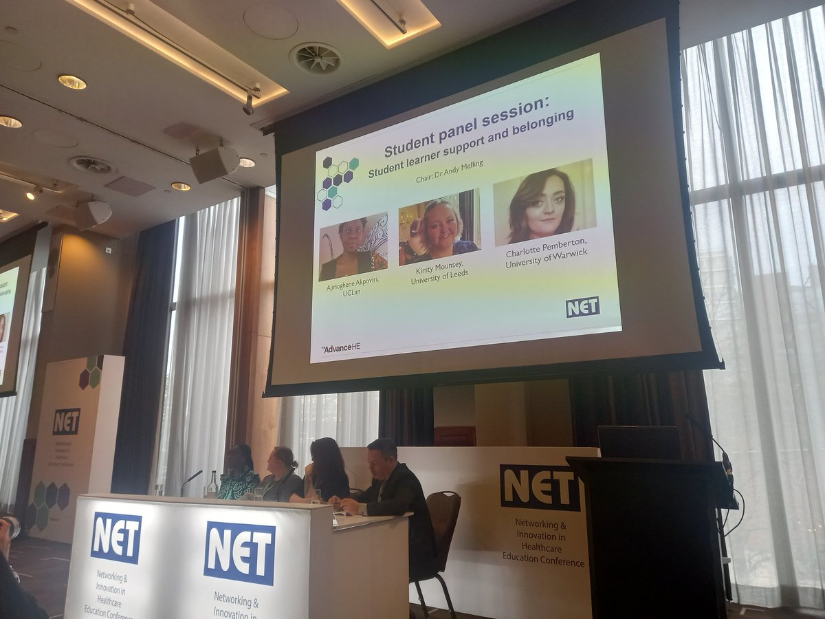 HodaWassif's tweet image. &quot;Not just a student number &quot; powerful personal stories about students belonging, part of our afternoon students panel session #NETconf23 @AdvanceHE #healthcare #education