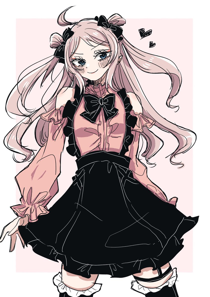 1girl solo jirai kei smile heart long hair pink hair  illustration images