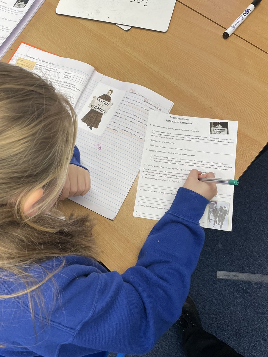 BlackoPrimary's tweet image. This afternoon, we are closing our Suffragettes unit in History with a mini end-of-unit assessment. #Class4 @ThePennineTrust