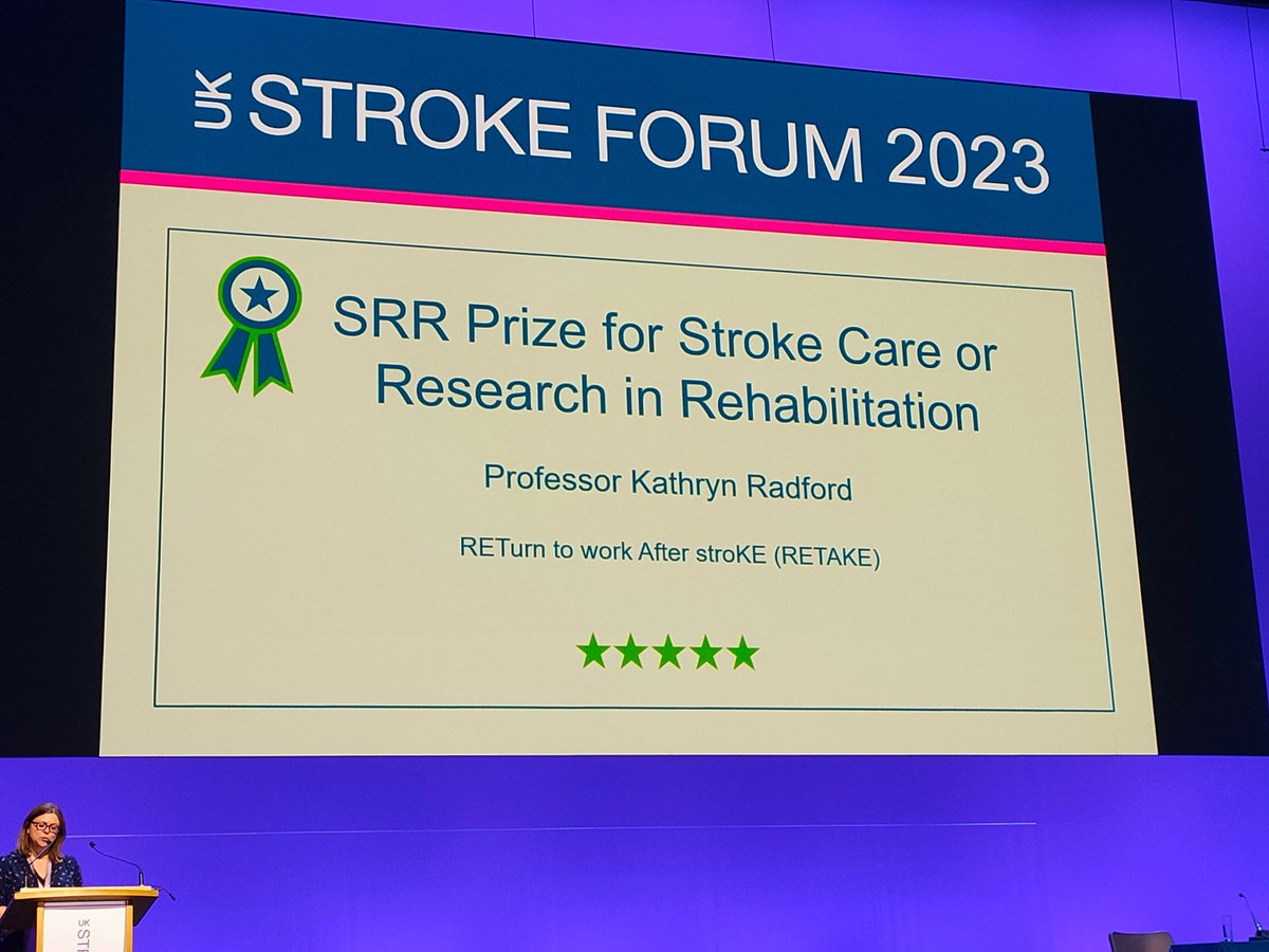 Prof Amanda Farrin 🕷️🇪🇺 💙 (@amanda_horler) on Twitter photo #UKSF23 Awards ceremony
Delighted that <a href="/Rehab_Research/">Kate Radford</a> won the SRR prize for the <a href="/RetakeStroke/">Return to Work</a> trial #UKSF23 Awards ceremony
Delighted that <a href="/Rehab_Research/">Kate Radford</a> won the SRR prize for the <a href="/RetakeStroke/">Return to Work</a> trial