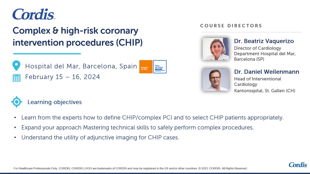𝗖𝗼𝗿𝗱𝗶𝘀 (@cordis) on Twitter photo Are you eager to enhance your skills in #CHIP procedures? We invite you to learn from the experts Dr Vaquerizo @BeatrizVaqueri5, Dr. Weilenmann <a href="/dantheman6559/">Daniel Weilenmann</a>, Dr. Cubero Gallego <a href="/hcuberogallego/">Héctor Cubero Gallego</a> & Dr. Rut Álvarez <a href="/rutalvar3z/">Rut Álvarez Velasco</a> on Feb. 15-16 in Barcelona lnkd.in/ewDaTi8G Are you eager to enhance your skills in #CHIP procedures? We invite you to learn from the experts Dr Vaquerizo @BeatrizVaqueri5, Dr. Weilenmann <a href="/dantheman6559/">Daniel Weilenmann</a>, Dr. Cubero Gallego <a href="/hcuberogallego/">Héctor Cubero Gallego</a> & Dr. Rut Álvarez <a href="/rutalvar3z/">Rut Álvarez Velasco</a> on Feb. 15-16 in Barcelona lnkd.in/ewDaTi8G