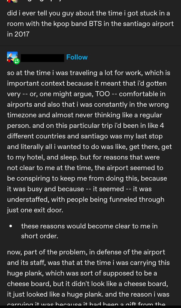 JylBts's tweet photo. Ran across an interesting, not stalker, random encounter by a non fan, BTS airport story on tumblr, thought I'd share here too https://t.co/Ire9QakxB8