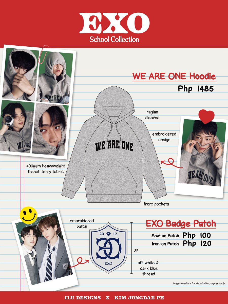 ❤️ EXO SCHOOL COLLECTION ❤️

Join the school concept vibes! 

WE ARE ONE Hoodie - $30
EXO Badge Patch -$3/$3.50

Form: gforms.app/otFymTn

Order close: December 26th
Delivery: early to mid Feb

#exowts #exo #usago #exoseasonsgreetings #fanmademerch #wtsexo