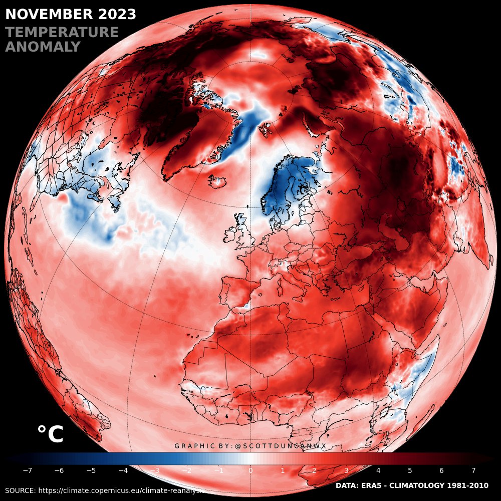 We just observed the warmest November on record for the global average temperature. We can still find areas of extreme cold in a warming world.