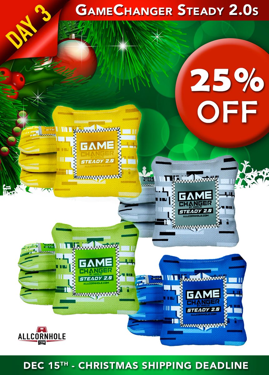 GameChanger Steady 2.0s are 25% OFF!
Enjoy our 12 Days of Christmas Sales. We'll feature a new sale product daily.
Discounts are applied at checkout!

allcornhole.com/products/gamec…

#allcornhole #gamechangersteady2 #12daysofchristmas <a href="/AllCornhole_com/">AllCornhole</a>