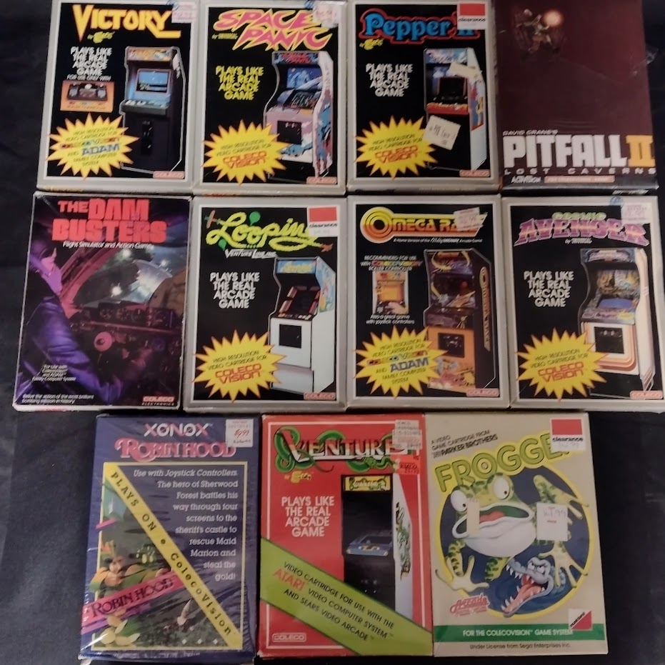 MinusWorldGames's tweet photo. Anyone collect rare Coleco games? We have a few here. As well as some other things. #colecovision #adam #rocky #aquattack #jamesbond #frogger #dambusters #spacepanic #dancefantasy #fisherprice #dragonslair #choplifter #evercade #dukenukem #atari2600 #retrogaming #minusworld https://t.co/REYYTdAiKk