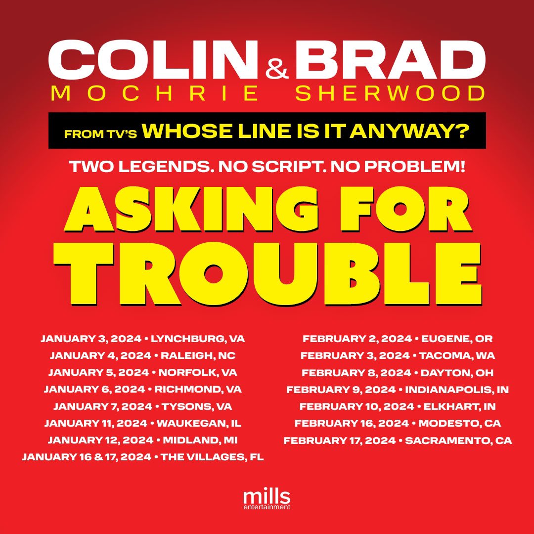 2024 is just around the corner. Come see @colinmochrie and me do a little comedy brain magic. More dates to come. colinandbradshow.com