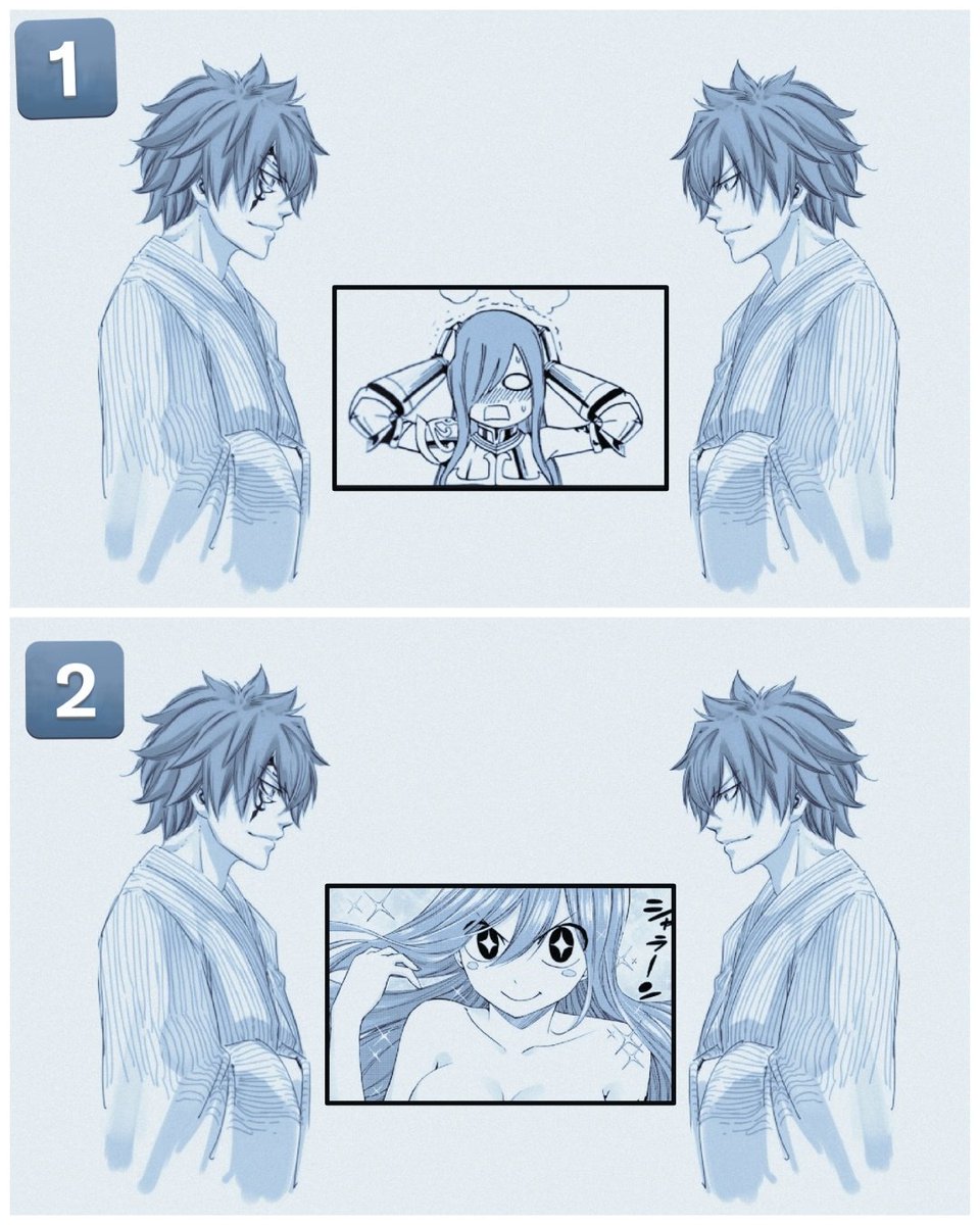 When Erza has 'sexy thoughts' about what she & Jellal could do using his thought projection masterskill & Jellal tells her that he would really love to try it:

1️⃣ The first time: 😳 *shy*

2️⃣ All the others after that: 🥵💙❤️*yeah*

#Jerza = #Jellal × #Erza
#FairyTail | #FT100YQ