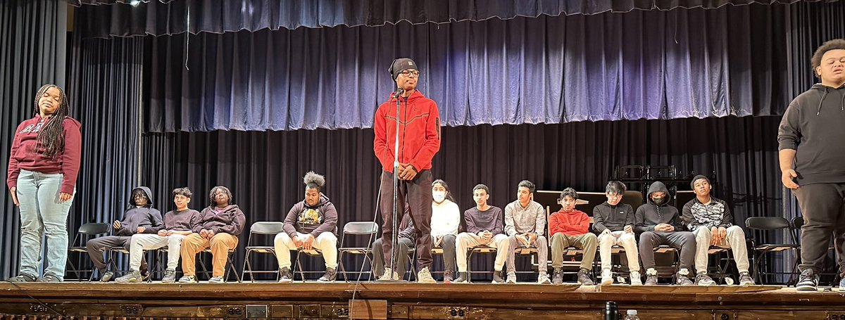 pscbklyn's tweet photo. Our 10th graders all performed their original poetry as an ensemble today in our auditorium. Their writing was lyrical, their language was vividly descriptive, and their unity as they supported each other on stage was breathtakingly powerful. Kudos 10th graders! @AtlanticTheater https://t.co/oe60tKzsm6