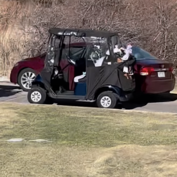 Woman attempts to drive car down golf course cartpath, fails miserably. glfdig.st/Lgr050Qg5yf