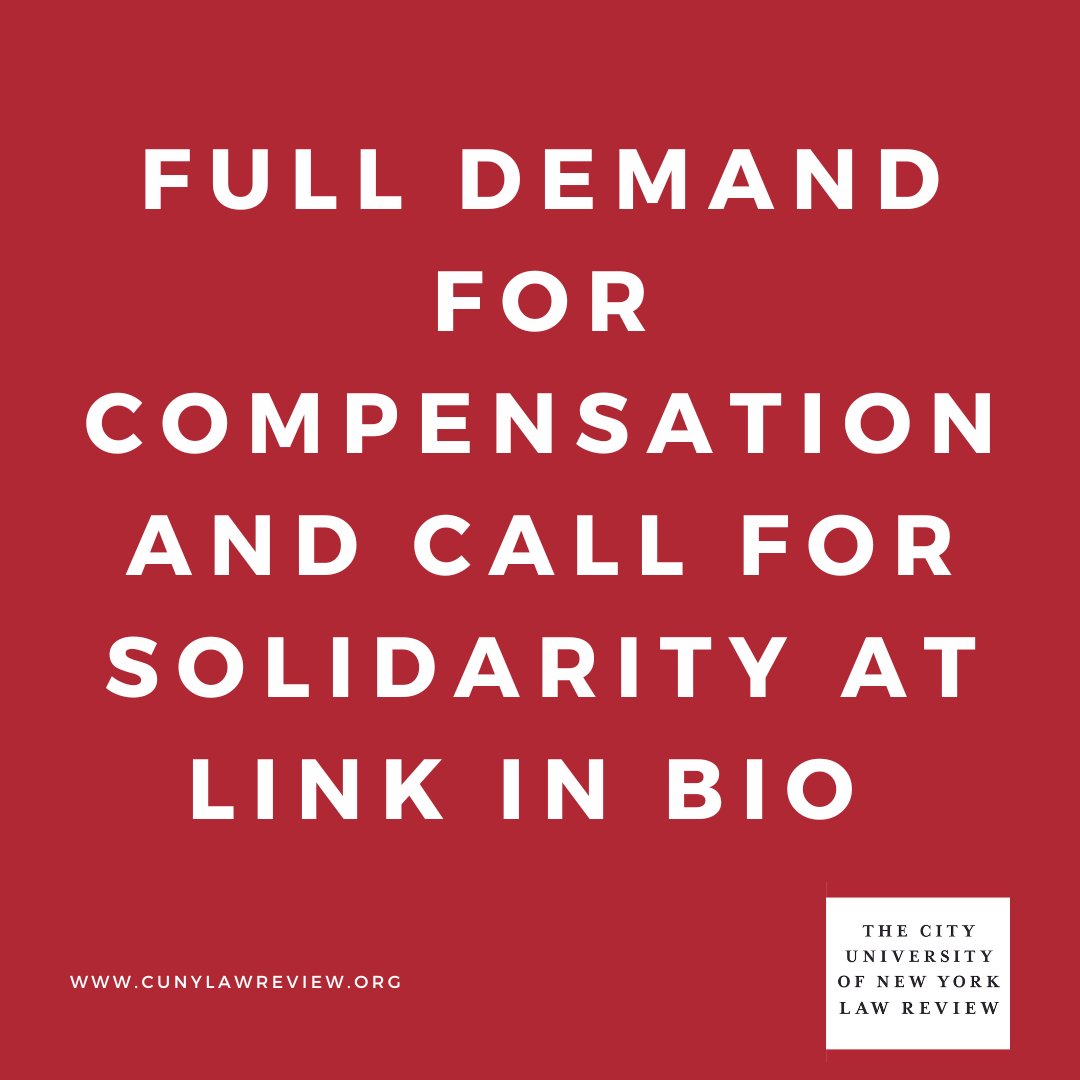 CUNY Law Review has joined journals across the country to demand compensation for the work we do to publish legal scholarship, and to call on other journals &amp; students to sign on in solidarity. Read the full demand and sign on to support at the link in our bio.