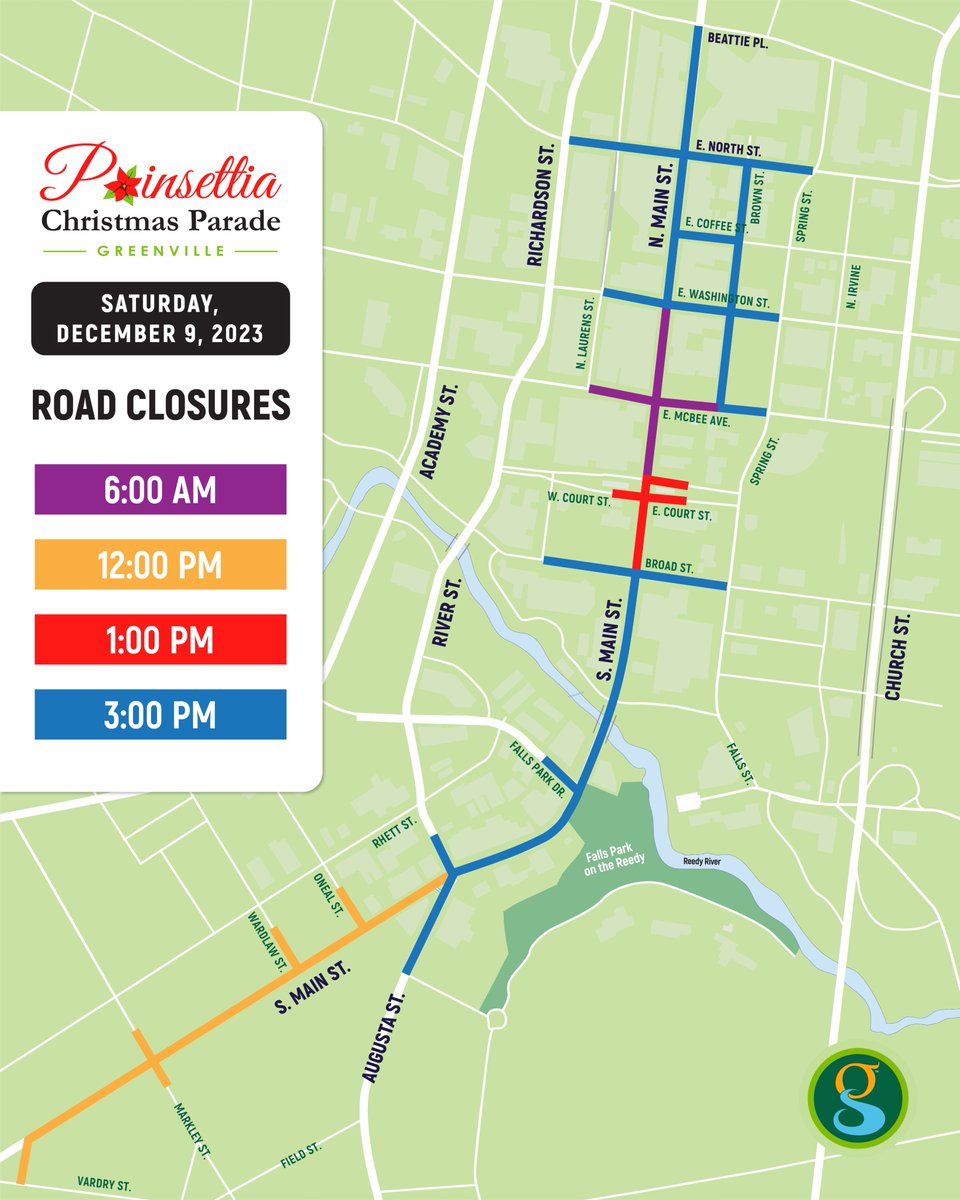 Planning to join us for the Poinsettia Christmas Parade this weekend? Swipe right to take a look at the road closure map, ensuring a smooth journey downtown!