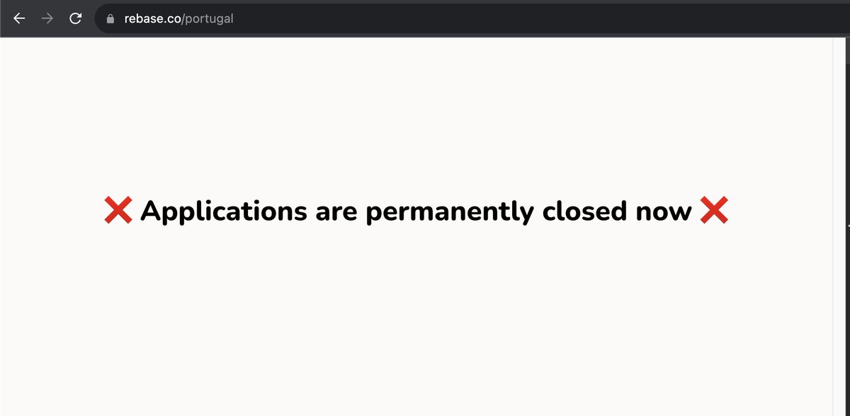 ❌ Permanently closed rebase.co applications now after 2 years of running because 🇵🇹 Portugal's special program to attract immigrants called NHR ends January 1, 2024:

🌎 In those 2 years, we helped almost a thousand people move to Portugal!

It was a very rewarding