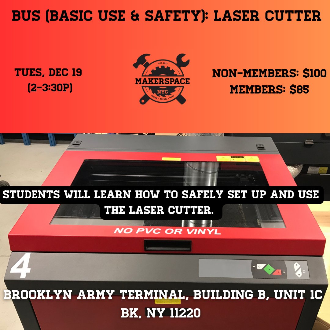 These are the classes coming up this month! Got any questions? Call us! ow.ly/IU9M50Qg5ma

#makerspacenyc #edcnyc #classes #diyclasses #woodworking #welding # metalwork #nyc  #nycclasses  #lasercutters #powercarving #brooklynarmyterminal
