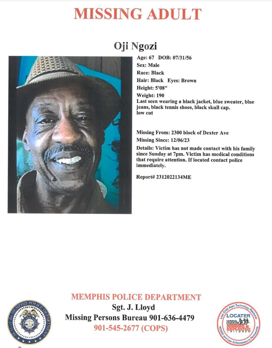 **City Watch**
Have you seen Oji Ngozi?
Report #2312022134ME