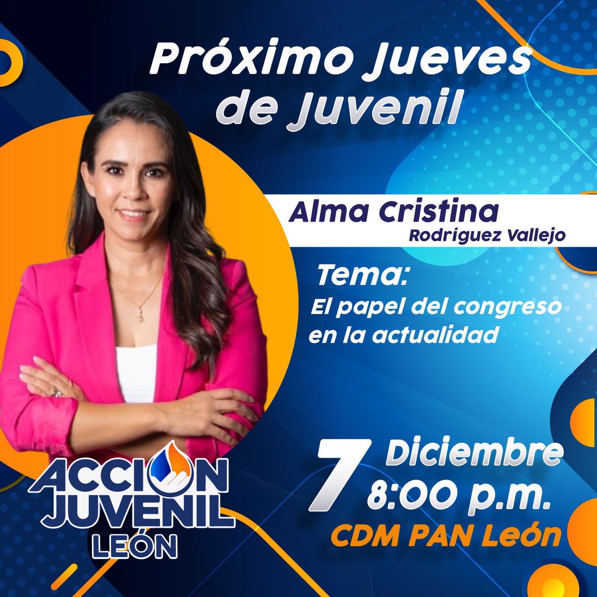 🔹Te esperamos mañana en nuestro tradicional #JuevesDeJuvenil donde compartiremos la conferencia dirigida por nuestra Diputada Federal del VI Distrito, <a href="/ACristinaRV/">A Cristina Rodríguez</a> 🙋🏻‍♀️, quien nos compartirá el tema “El papel del congreso en la actualidad”. 🤜🏼🤛🏼

#ConLaFuerzaDeLosJóvenes