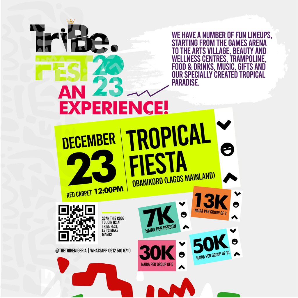 peng_writer's tweet photo. You have worked a lot all through the year. Why not dedicate a day to enjoy to the fullest?
At the #TrybeFest, you will play games, network, unwind, dance and prepare for the new year.
It is the perfect event for team members and friends to bond.
Register by sending a dm to @trybe.
TAG a friend you are going with.
Rt please.