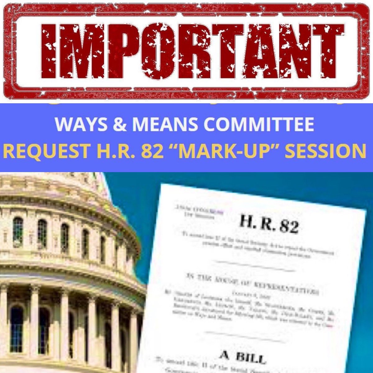 Please help, @RepDannyDavis. Request a 'mark-up' session for H.R. 82. #EliminateWEPGPO—Bring decades-old injustice of the Windfall Elimination Provision (WEP) and Government Pension Offset (GPO) to a favorable conclusion. Thank you!