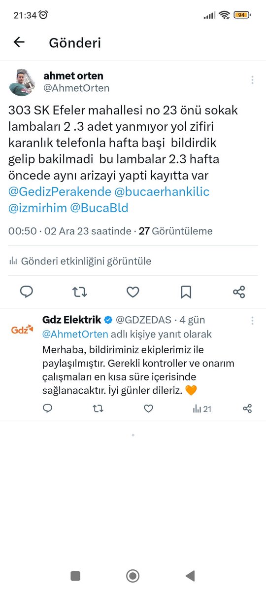 Geçen hafta salı günü aradık ben ve komşular aradı ben buradan bildirdim .muhtara söylenmiş gerekirse gelen giden yok buca sokaklarınin hali <a href="/BucaBld/">Buca Belediyesi</a> <a href="/bucasarimasa/">Buca Belediyesi Çözüm Merkezi</a> <a href="/izmirhim/">İzmir HİM</a> <a href="/tuncsoyer/">Tunç Soyer</a> <a href="/tc_cimer/">Cimer</a>