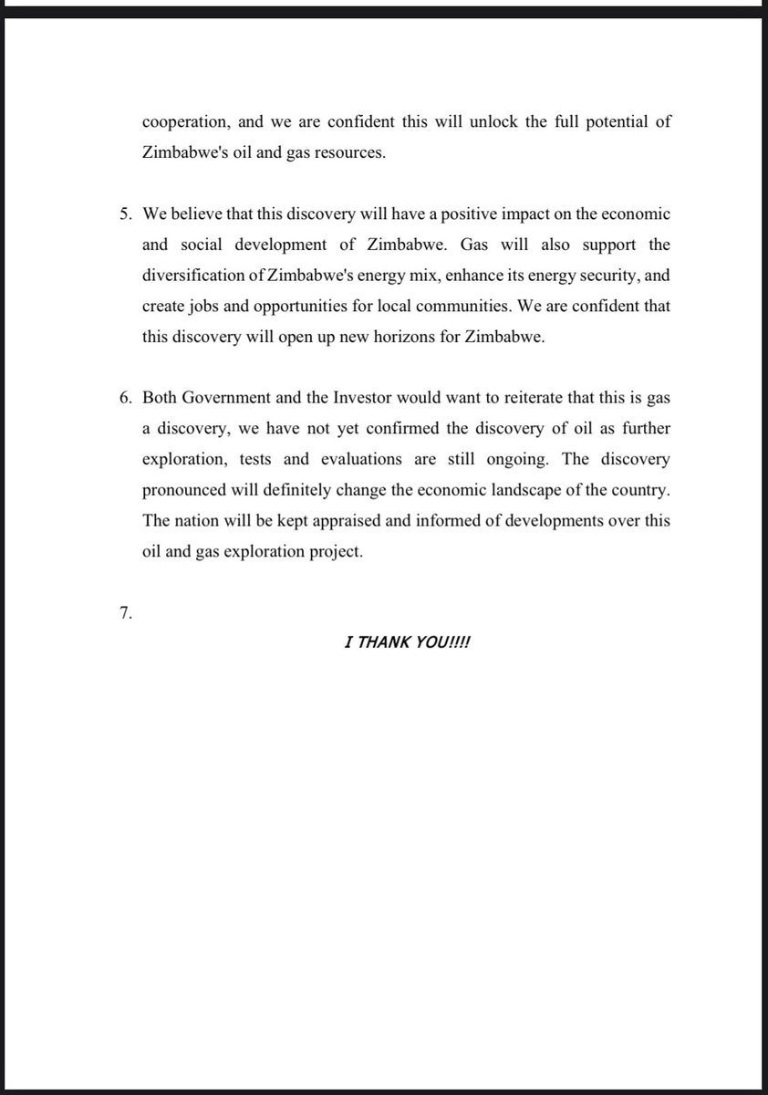 BREAKING: Invictus declares a gas discovery in Zim. “The Govt of Zim is pleased to announce that Geo Associates & its partners Invictus Energy and One Gas Resources have successfully declared a gas discovery in Zim through the ongoing exploration activities in Muzarabani👇🏿 1/4