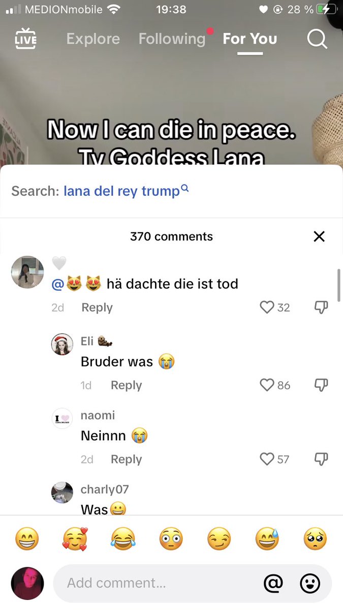 lanatok is so cursed... the 'lana del rey trump' search the random comment in german saying they thought she's already dead?! 😭