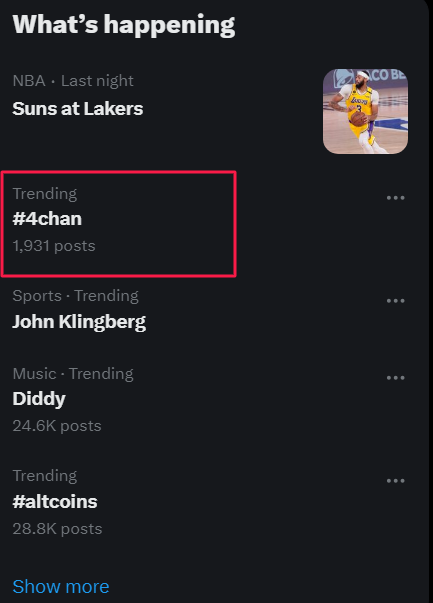 TheMEMELordx69's tweet photo. #4chan trending on twitter 🍀🚀

I wonder what's causing tis, kek https://t.co/JMIOb0rwHn