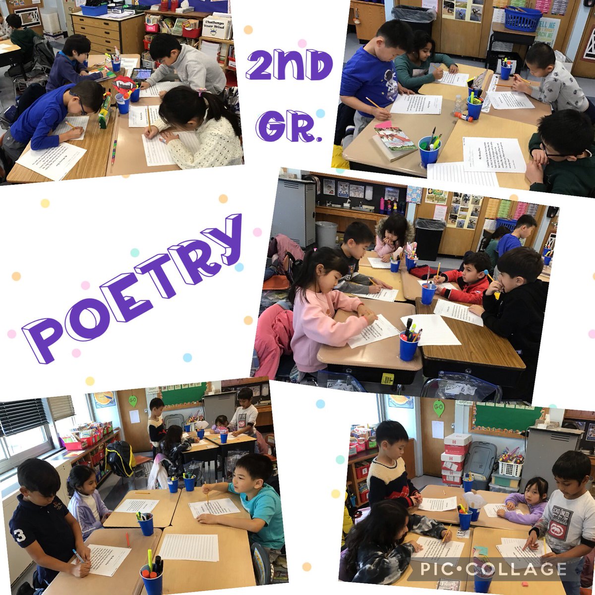 CarolynKorrow's tweet image. Mrs. Korrow’s kids working together while learning how to insert line breaks in a poem. They have great poetic eyes! @JSapK12 #cantiague