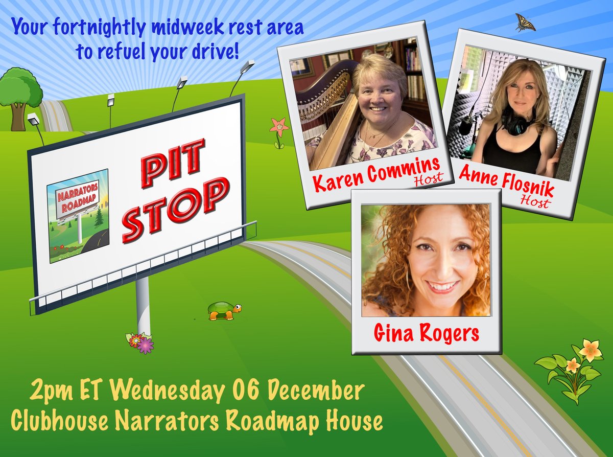 ** STARTS IN 5 MINUTES! **

Join fab co-host <a href="/AnneFlosnik/">Anne Flosnik-Audiobook Narrator 🇬🇧 🇮🇪 🇺🇸</a> and me for an inspiring chat w/@GinaRogersVO! Gina has narrated 200+ #audiobooks, teaches Zumba classes via Zoom, &amp; sculpts &amp; sells her miniature clay creations.

Narrators Roadmap Pit Stop
2pm ET
⛽️bit.ly/NRPSGinaRogers