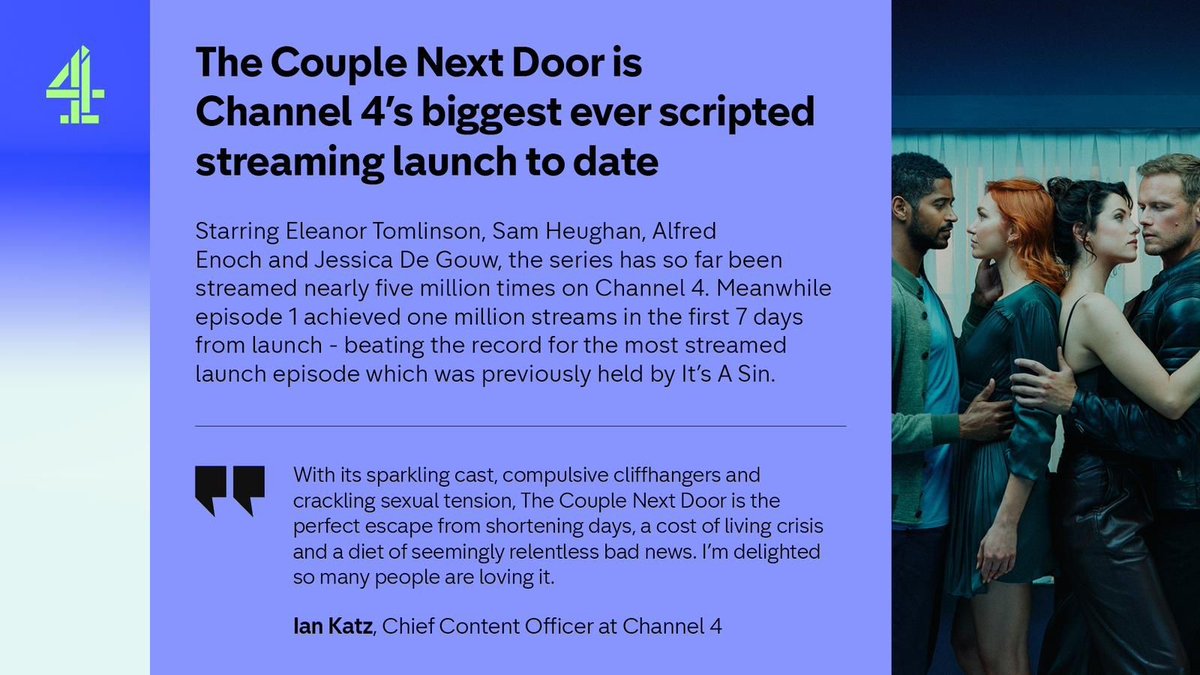 Exciting news! The Couple Next Door is Channel 4's biggest ever scripted streaming launch to date 🔥👀
Watch the whole series now on Channel 4! ⬇️
channel4.com/programmes/the…