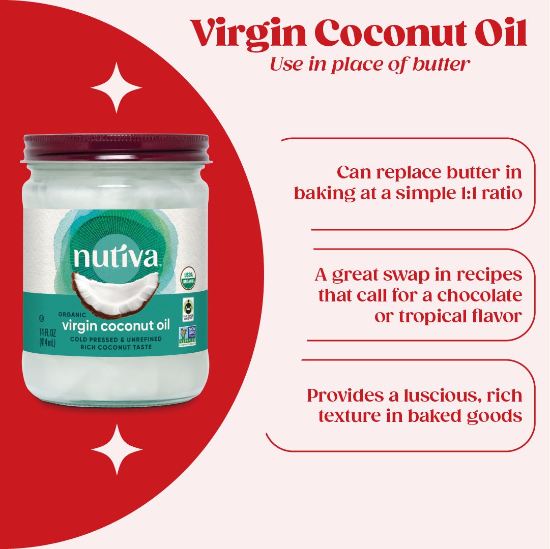 Fancy a sweet treat and follow a plant-based diet? We've got your back! Our organic culinary staples serve as excellent replacements for butter, eggs, vegetable oil, and even canola oil in baking your favorite desserts. Follow the substitution measurements and enjoy!