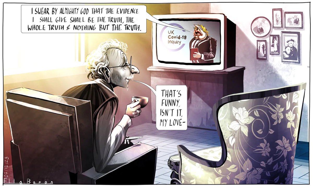 Cartoon4sale's tweet photo. Ella Baron on Boris Johnson’s evidence to the Covid-19 inquiry – political cartoon gallery in London https://t.co/dePcTdnXF6 https://t.co/vfPUlxuyNu