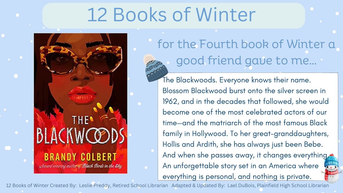 PCSCLibrary's tweet photo. Twelve Books of Winter  
Day 4 - The Blackwoods   
Bring joy to reading!
@QuakerPrincipal
@phsquakers
#phsreads #twelvebooksofwinter https://t.co/lP8iuVGsTB