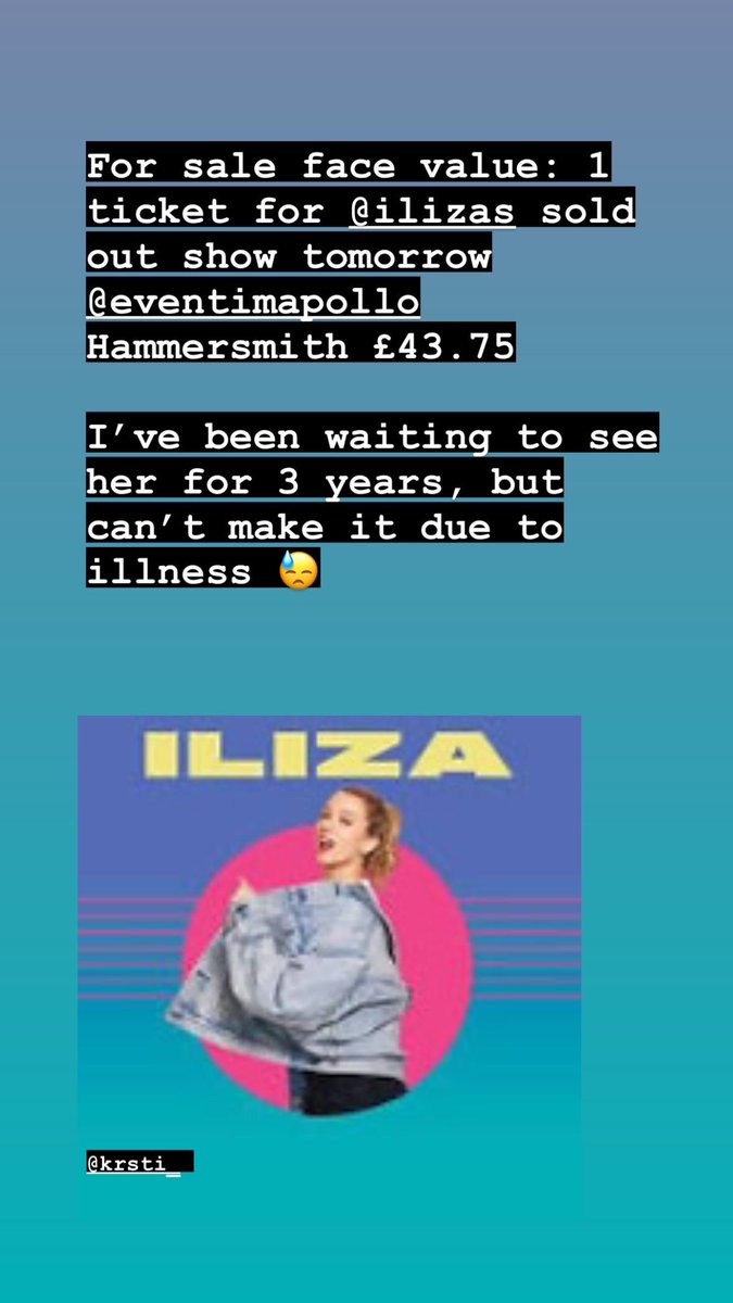 kate_englefield's tweet image. For sale: 1 ticket face value for @iliza sold out show tonight at Hammersmith @EventimApollo 

Iliza is one of my all time favourite comedians. I’ve waited 3 years to see her, but have got flu 🤧 

Open to offers

#ilizashlesinger #iliza #comedy