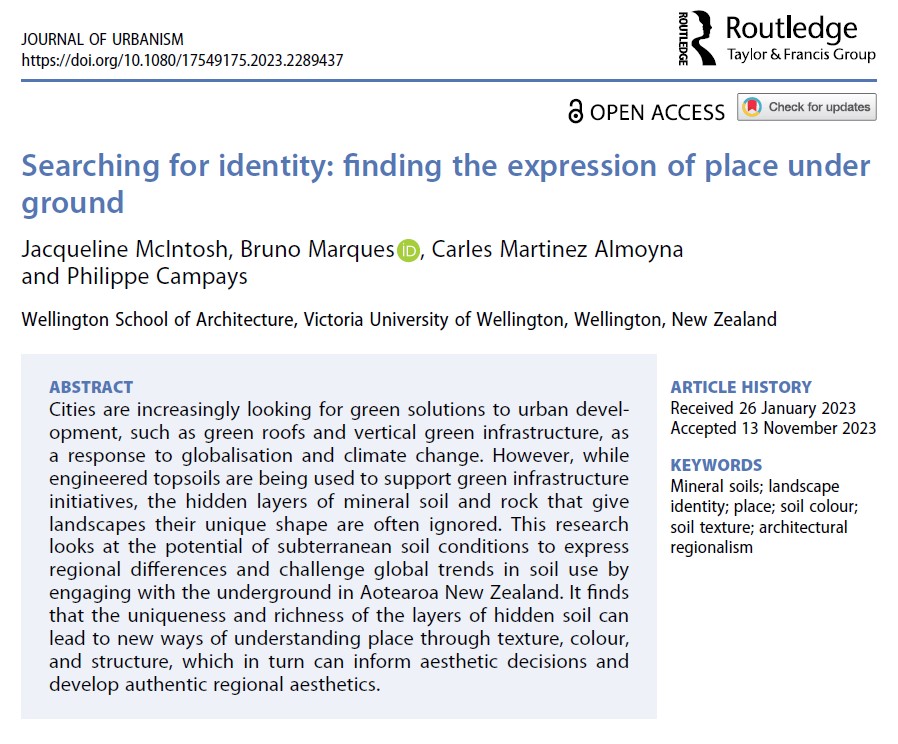 NEW READING:
Searching for identity: finding the expression of place under ground 

Open Access: doi.org/10.1080/175491…

#mineralsoils #landscapidentity #place #soilcolour #soiltexture #architectureregionalism