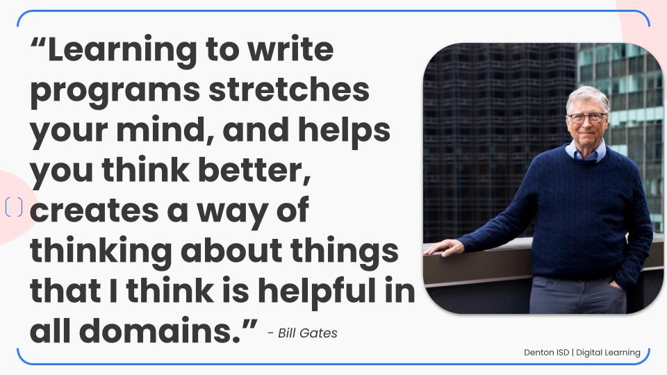 Why is coding so important? It challenges your thinking and stretches your mind! 🧠⚙ 💻

Learn more: bit.ly/hocdisd

#hourofcode #computerscience #billgates #coding