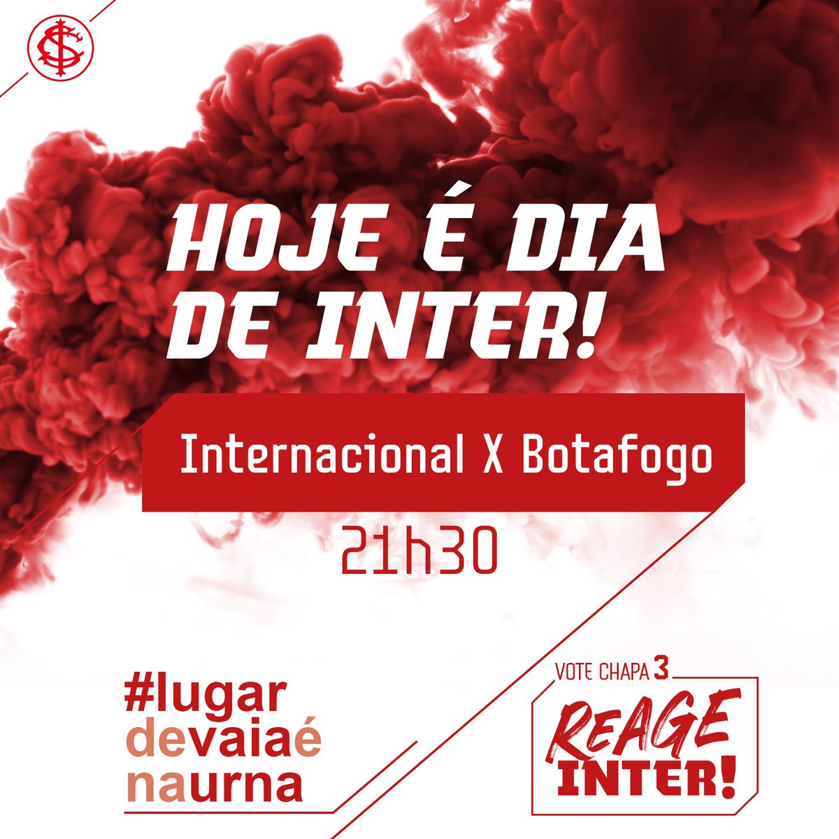 reageinter's tweet photo. Dia de lotar o Beira-Rio e torcer pelo Colorado no último jogo do Campeonato Brasileiro.
E não esqueça que sábado, dia 9, você tem outro compromisso muito importante com Inter: votar na Chapa 03 para o Conselho Deliberativo. 

Vem com a gente. 🤜🤛
A hora de mudar o jogo é agora. https://t.co/Zk0AQCWiBm