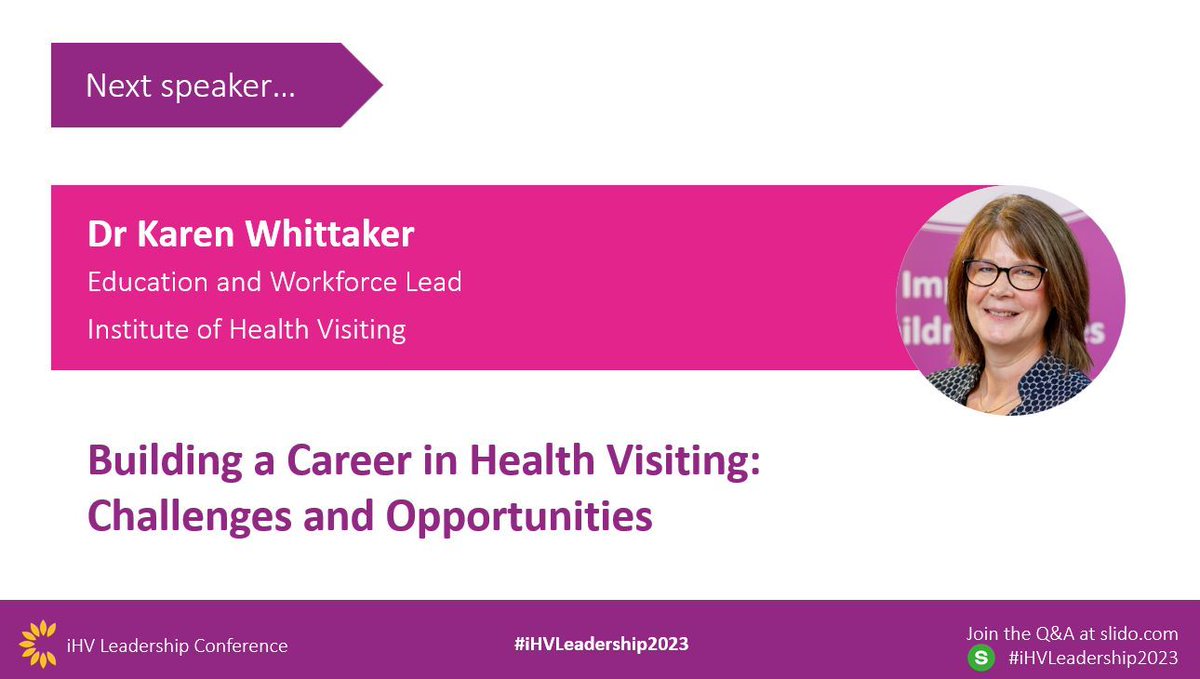 Our final keynote speaker of session 3 is Karen Whittaker, Education and Workforce Lead at the iHV, with her session ‘Building a Career in Health Visiting: Challenges and Opportunities’. #iHVLeadership2023 #HealthVisiting @kwhittaker1