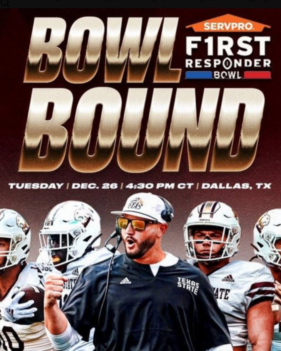 Servpro‘s first responders bowl set for kick off Texas State vs  Rice December 26, 2023 at 4:30 PM CST. On ESPN . recognizing our community heroes we support and appreciate our first responders around the country