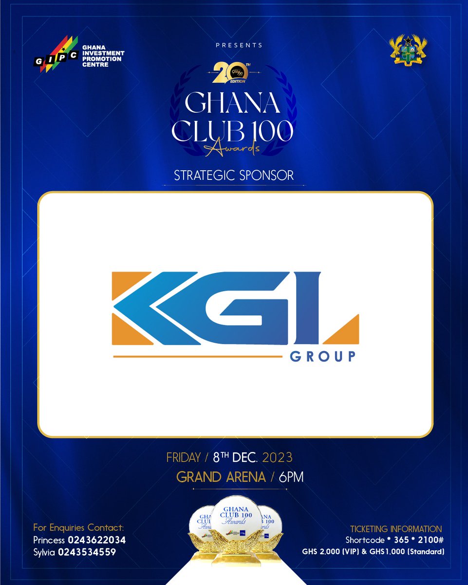 GroupKgl's tweet photo. We at KGL Group are proud to partner with the Ghana Club 100 Awards that places emphasis on and shares an interest in rewarding key industry players in society.
#kglgroup https://t.co/sXR5EJ4UqK