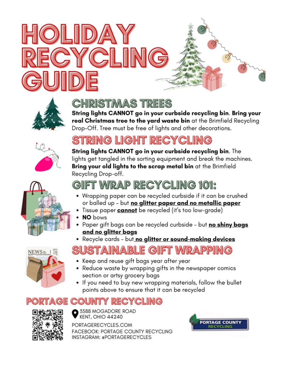 Tis the season to RECYCLE! Here is a great holiday recycling guide from our friends at Portage County Recycling! ♻️
