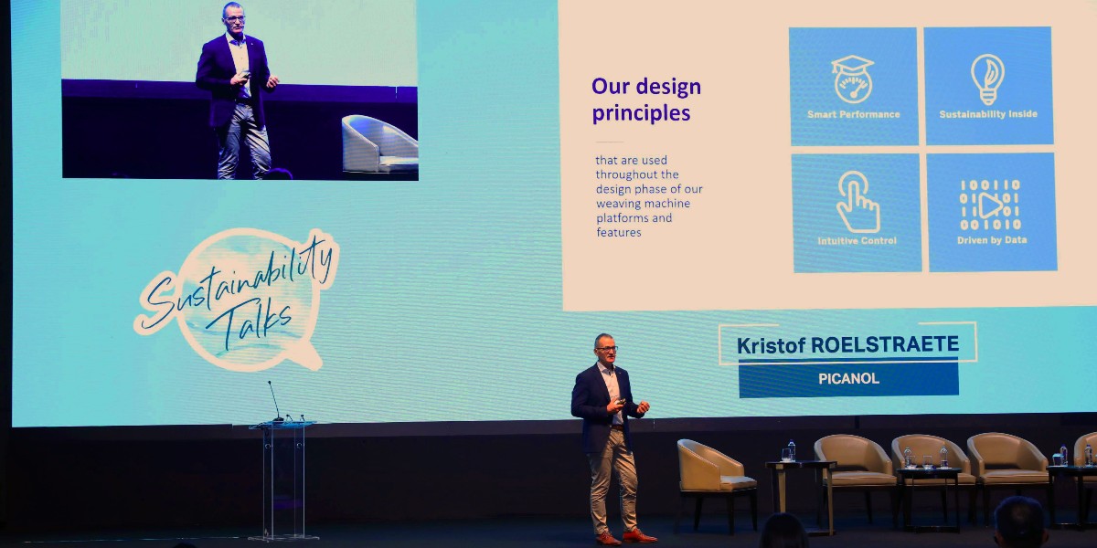 picanolnv's tweet photo. Last week, our R&D Manager, Kristof Roelstraete, was honored to give a keynote speech on the sustainable characteristics of our weaving machines at the Sustainability Talks conference in Istanbul (Tรผrkiye). #picanol #letsgrowtogether #beconfident #sustainabilitytalks https://t.co/meTdi4MO3N