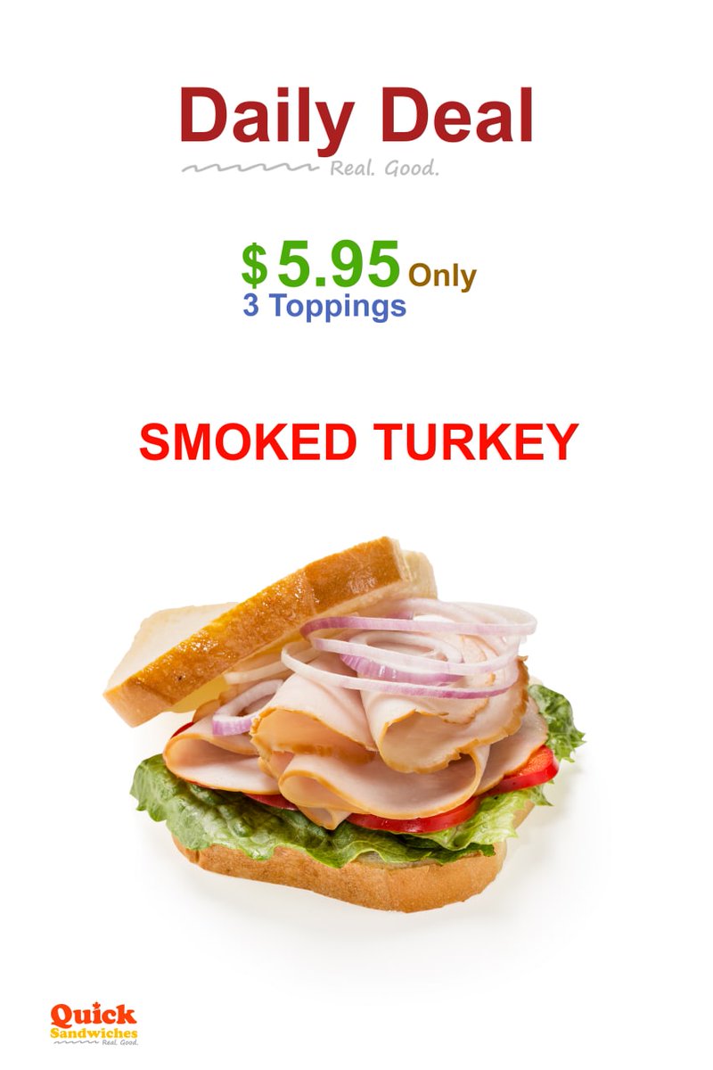 QuickSandwiches's tweet photo. The deal of the day is a Smoked Turkey; Regular price $8.95

Enjoy😊
#smokedturkey, #sandwich, #dealoftheday, #special, https://t.co/RM15ZrAgbW