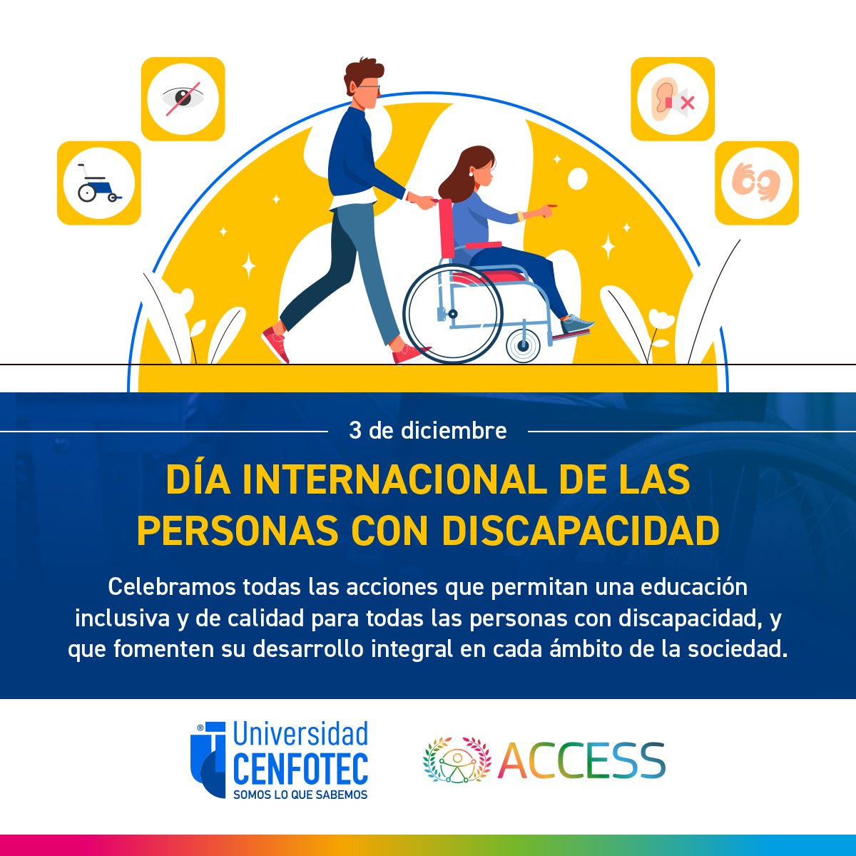 Día Internacional de las Personas con #Discapacidad
El pasado 03 de diciembre, se conmemoró el Día Internacional de las #PersonasconDiscapacidad, y en CENFOTEC no queremos dejar pasar la oportunidad de levantar la voz por la #igualdad de #derechos. <a href="/CaribbeanAccess/">Access Caribbean</a>