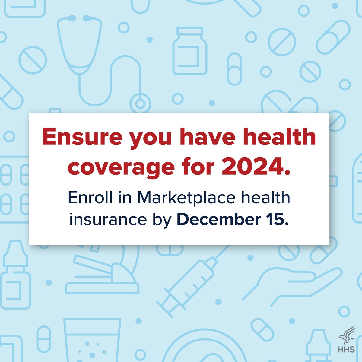 Don't miss out on health coverage for 2024! If you want your coverage to kick in on January 1, enroll in Marketplace health insurance by December 15. 🩺 Find a plan that suits your needs at healthcare.gov/get-coverage/. @HealthCareGov