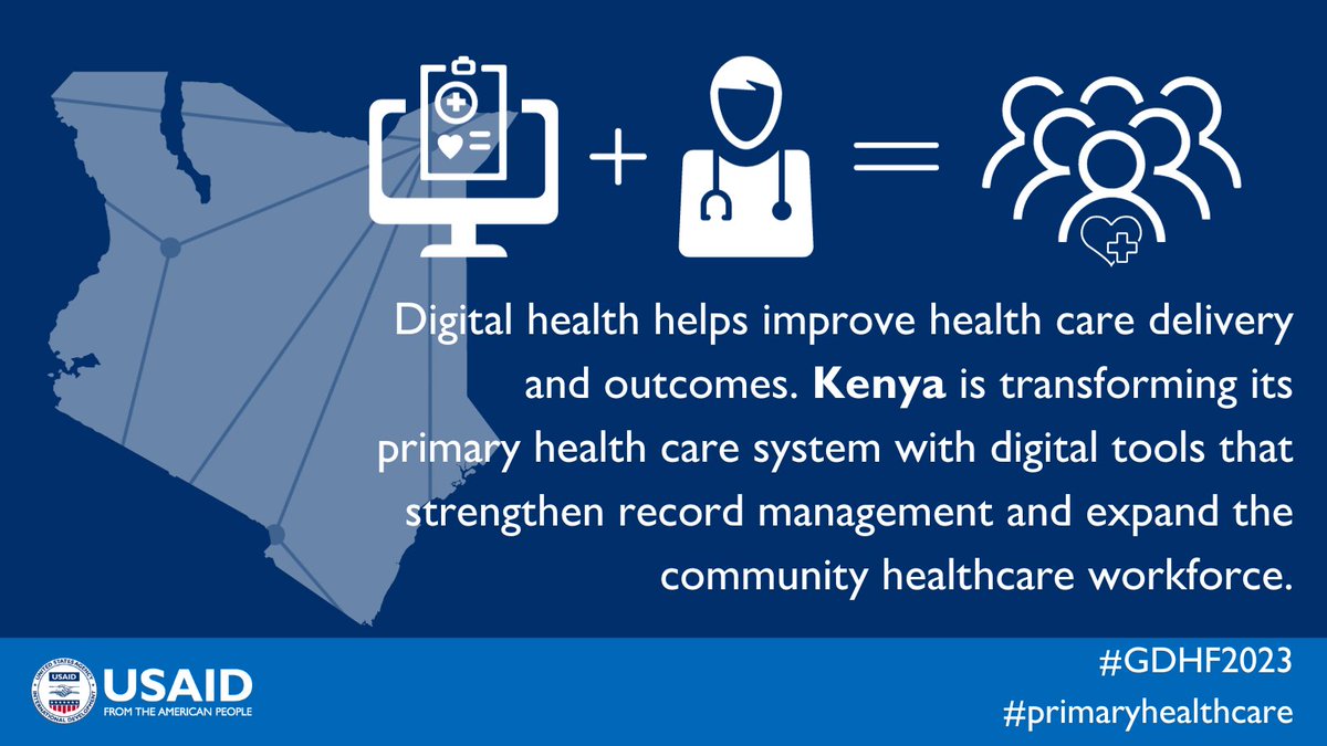 In Kenya, we support the government to use #digitalhealth tools for #primaryhealthcare. Accurate records management and expanded community health services improve healthcare delivery and outcomes. #GDHF2023