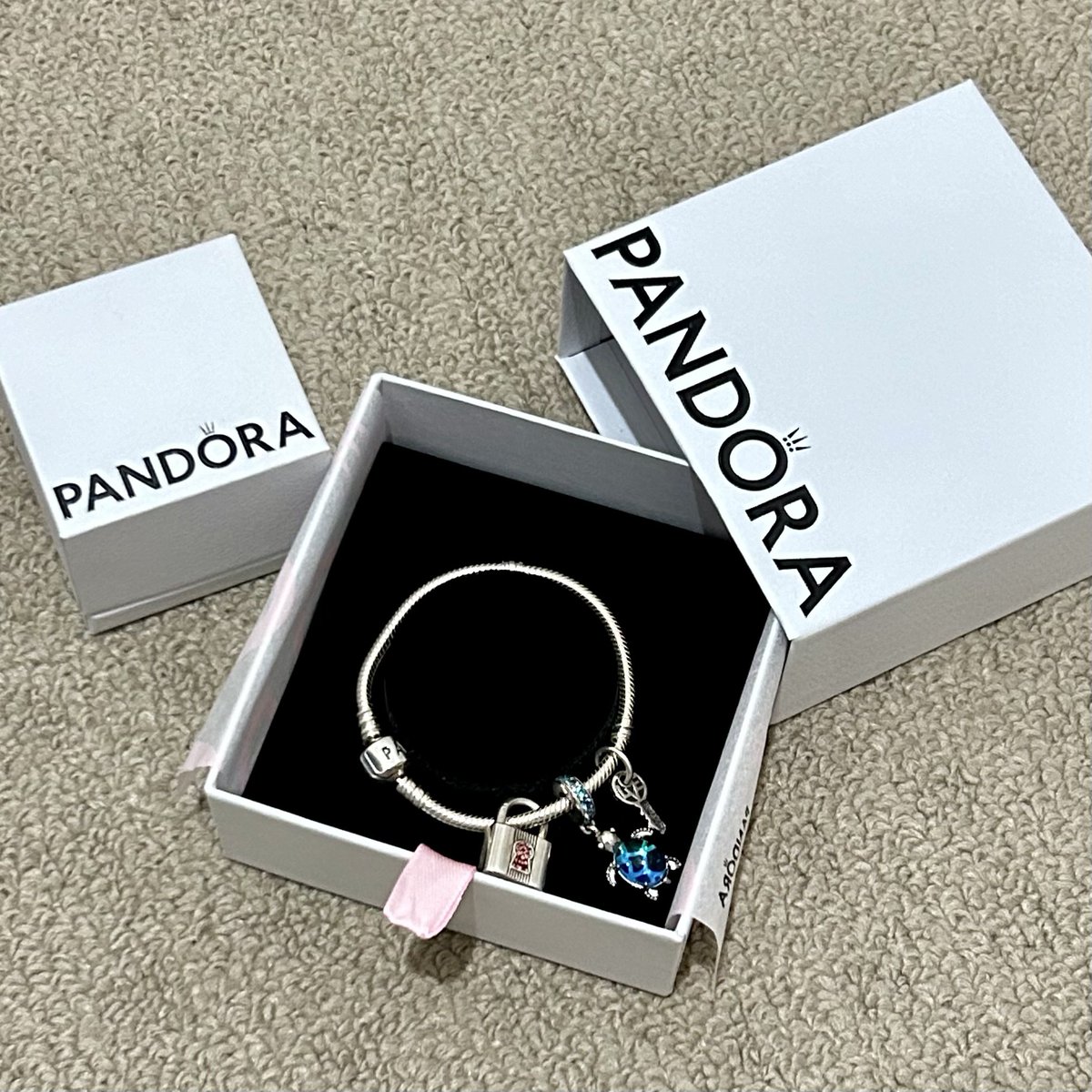 ppcrcaramel's tweet image. wts pandora bracelet sz 16 with charm (turtle &amp;amp; lock) 3,025k take all with box #pandora #pandorabracelet #charmpandora
